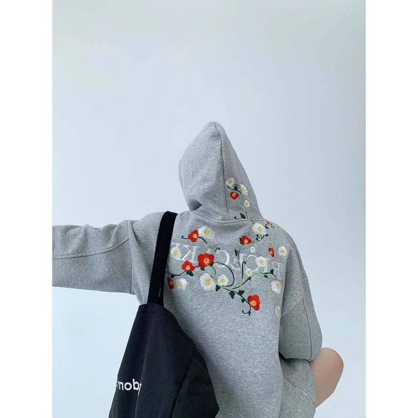 Cafamo - Fleecegevoerde hoodie met bloemenborduursel
