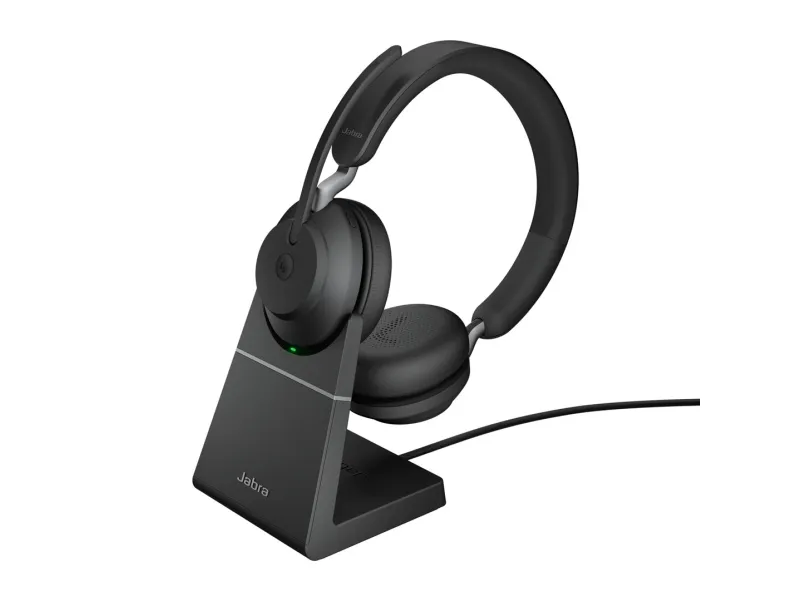 Jabra Evolve2 65 MS Stereo - Headset - på øret - Bluetooth - trådløs - USB-A - støjisolerende - sort - med opladningsstander - Certified for Microsoft Teams