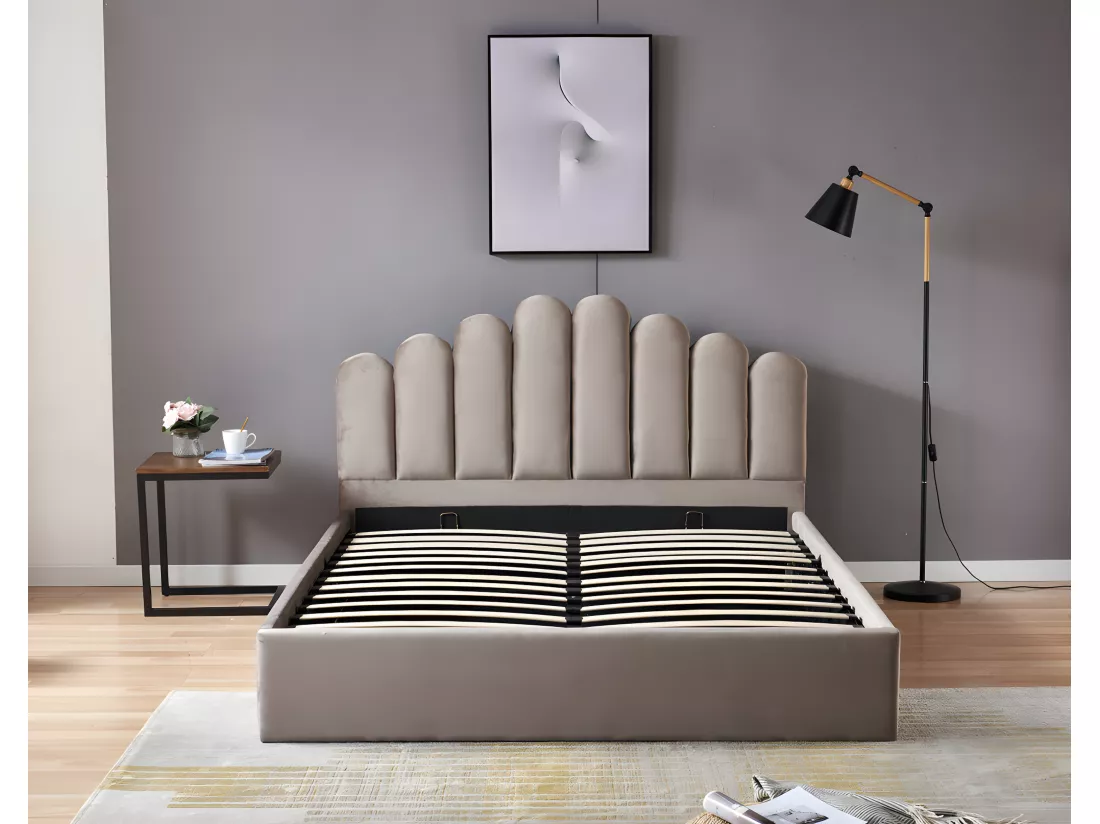Lit coffre 2 places 160x200 cm doha velours moka