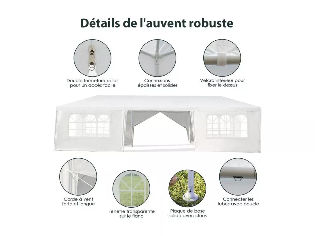 Tonnelle de Jardin Extérieur/Barnum 3x9m-27㎡ Tente de Réception Imperméable avec 8 Parois Amovibles