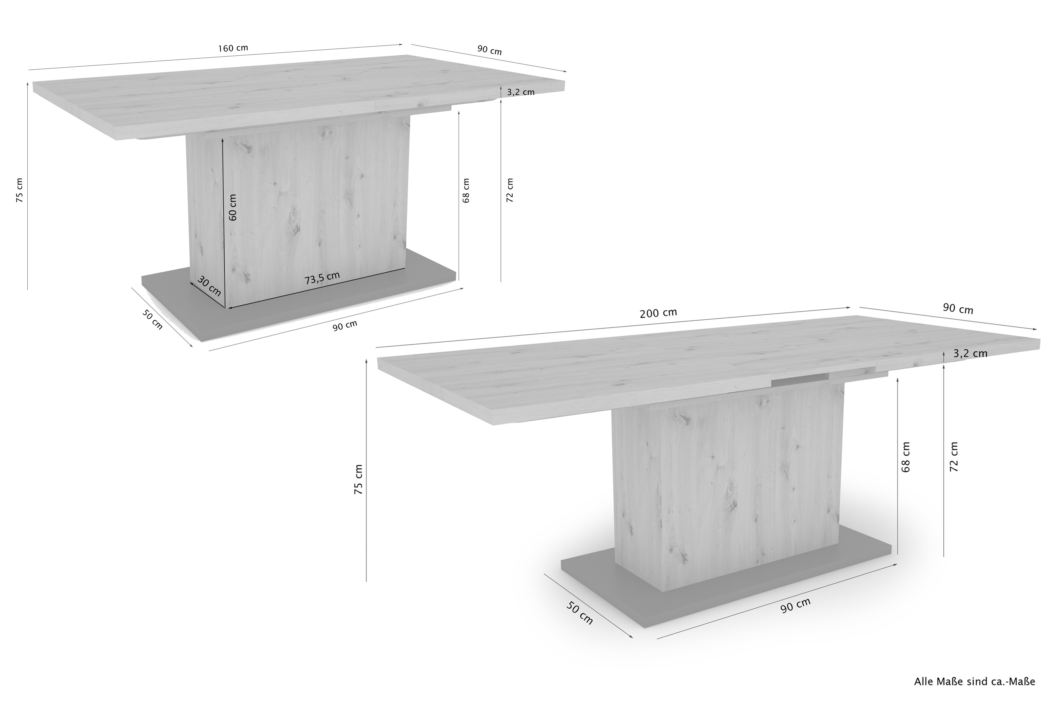 byLIVING Esstisch ATHEN, Breite 160 cm, mit Auszug 200 cm, Beton-Optik/anthrazit