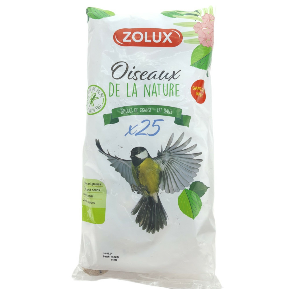25 boules de graisse de 90 gr donc 2.25 kg toutes saisons pour oiseaux