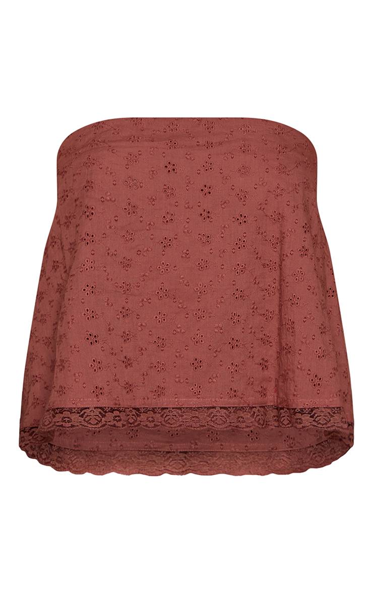 Marron Top Bandeau Fluide En Broderie Anglaise Avec Ensemble Coordonné
