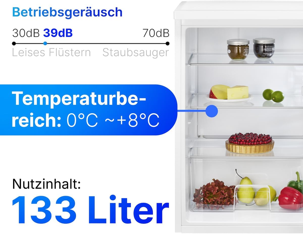 Bomann® Kühlschrank ohne Gefrierfach | Energieklasse D | 85cm | leise 39dB | 3 Ablagen | Türanschlag wechselbar | 133L | Kühlschrank klein mit Gemüsefach | Standardkühlschrank | VS 2195.1 weiß