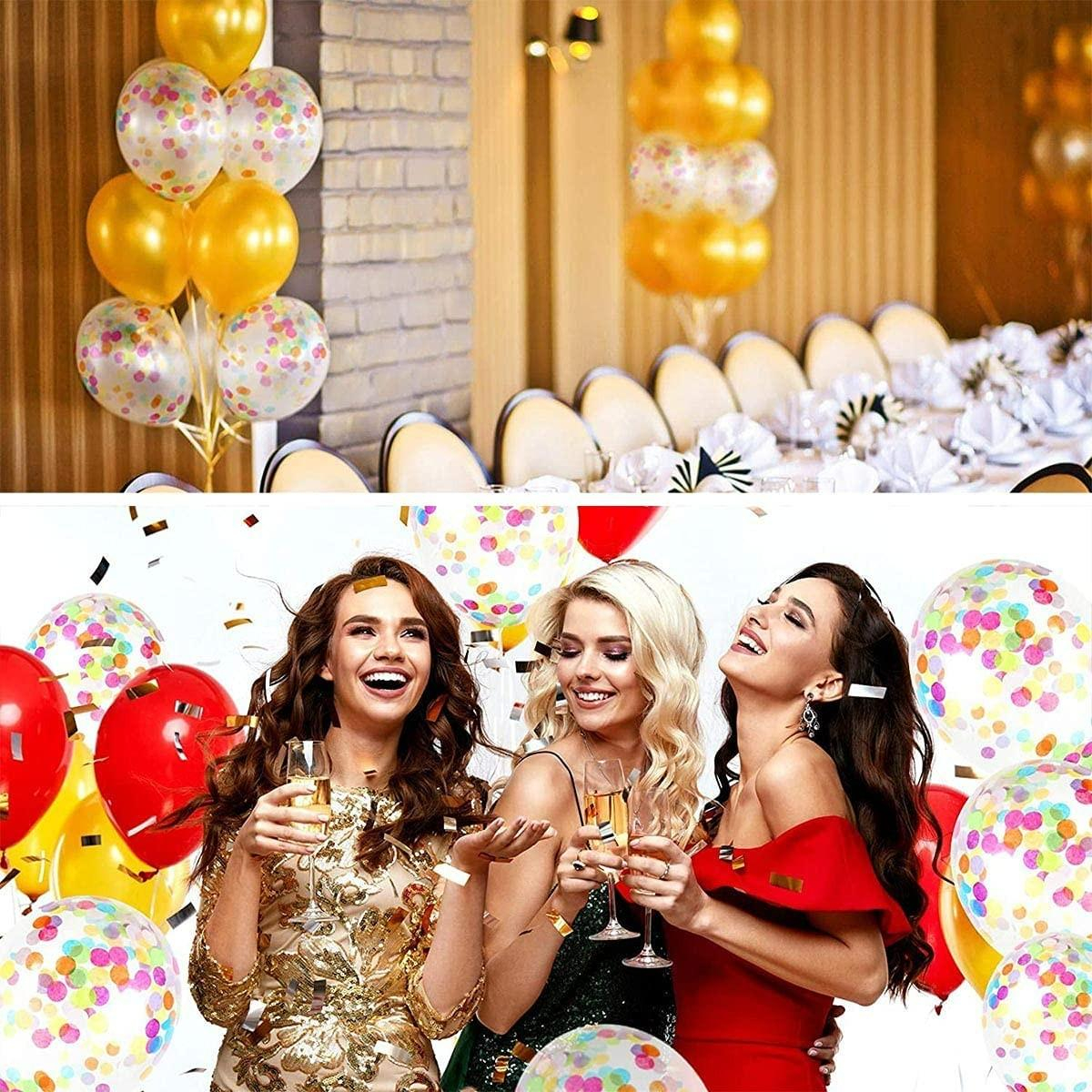 (12er Set) Ø30cm Party Deko Ballons Latex Luftballons mit Konfetti - Bunt / Transparent