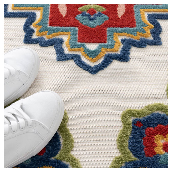 Tapis de salon ou d'extérieur ethnique - rosace - multicolore - 164 x 230 cm