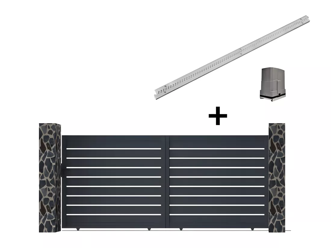 Portail électrique coulissant aluminium ajouré L416 x H183 cm anthracite - PRIMO
