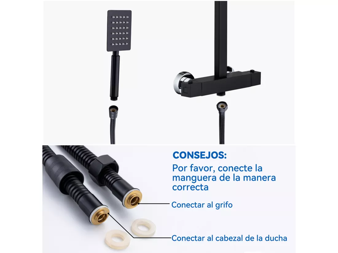 Colonne de Douche Thermostatique,AURALUM MAX Colonne Douche Noir de 38°C avec Mitigeur Systeme Douche Thermostatique Réglable Hauteur 90-116cm