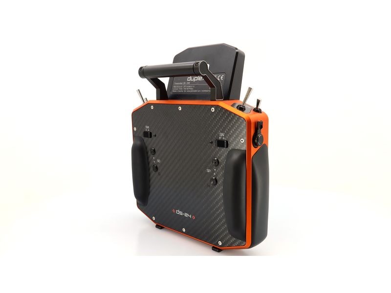 Jeti Fernsteuerung DS-24II Carbon Line Orange 24 Kanal, Dup Professioneller 24-Kanal-Sender mit Geber auf Rückseite und Carbon-Frontplatte