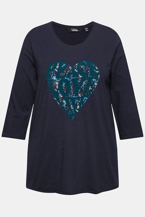 Shirt, Herzmotiv, A-Linie, V-Ausschnitt, Langarm