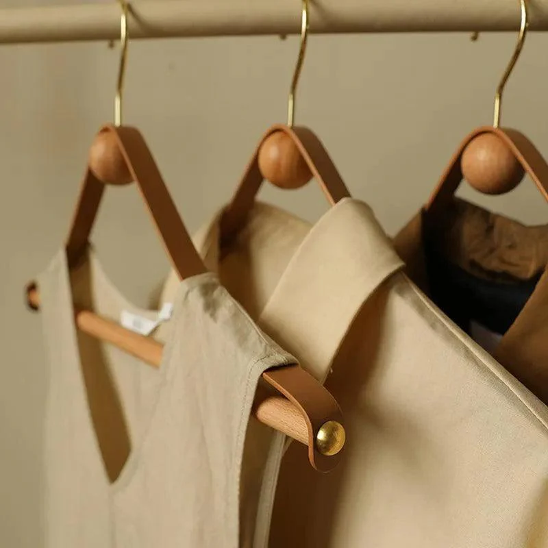 Modern Vintage Leather Wood Clothes Hanger | Design Wardrobe Coat Trousers Storage Organizer