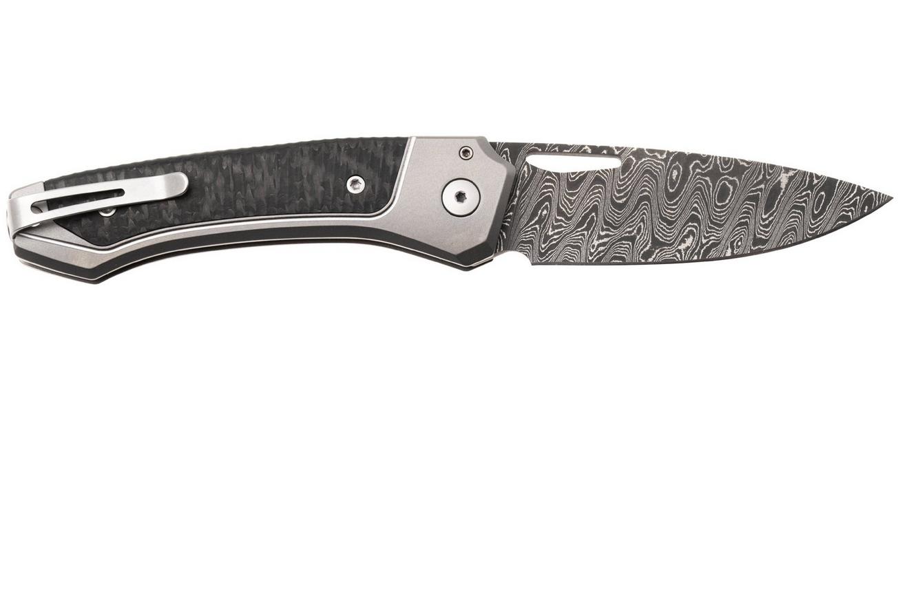 LionSteel Twain Chad Nichols Scrambled Damascus TW-D-GY Grey Titanium, Carbon Fiber, zakmes, Gianni Pauletta design