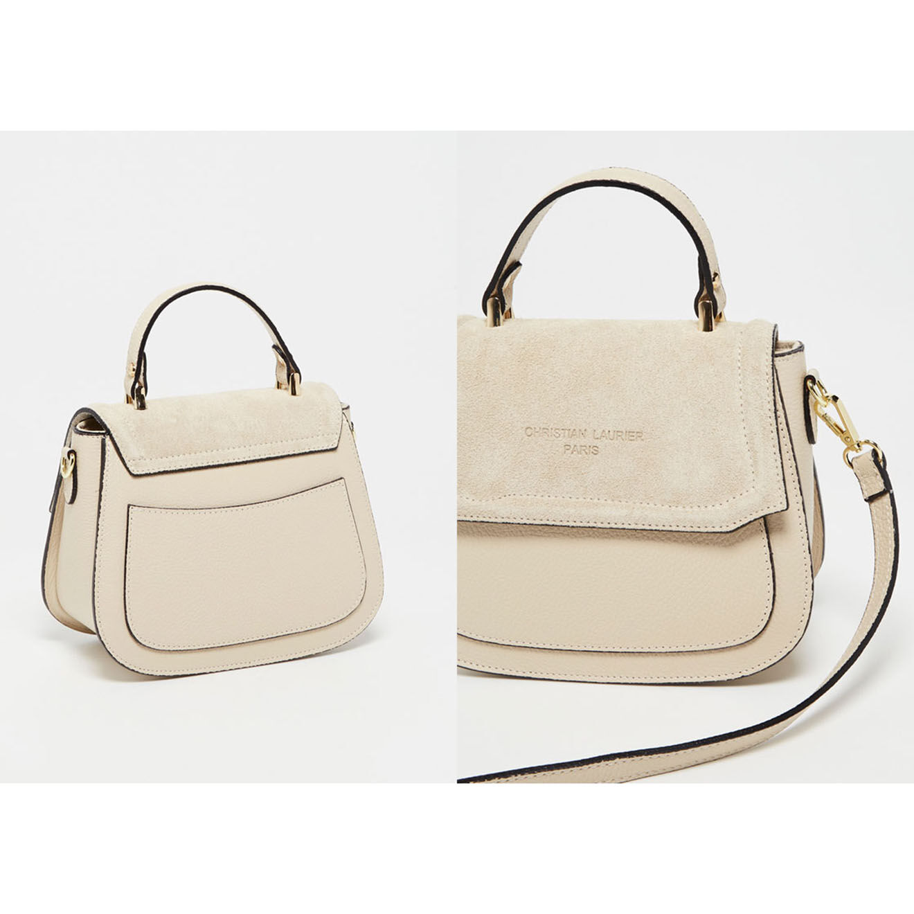Christian Laurier Sac à main en Velours de Cuir & Cuir Lali beige clair - 23x20x11 cm