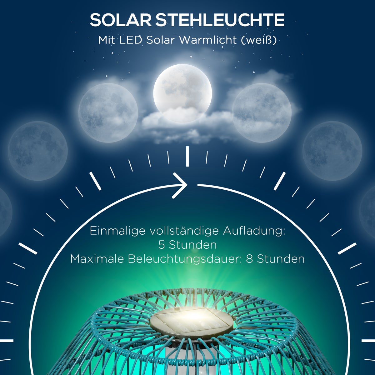 Outsunny solarlamp, 45L x 45B x 31H cm, staal, PE rotan, blauwgroen