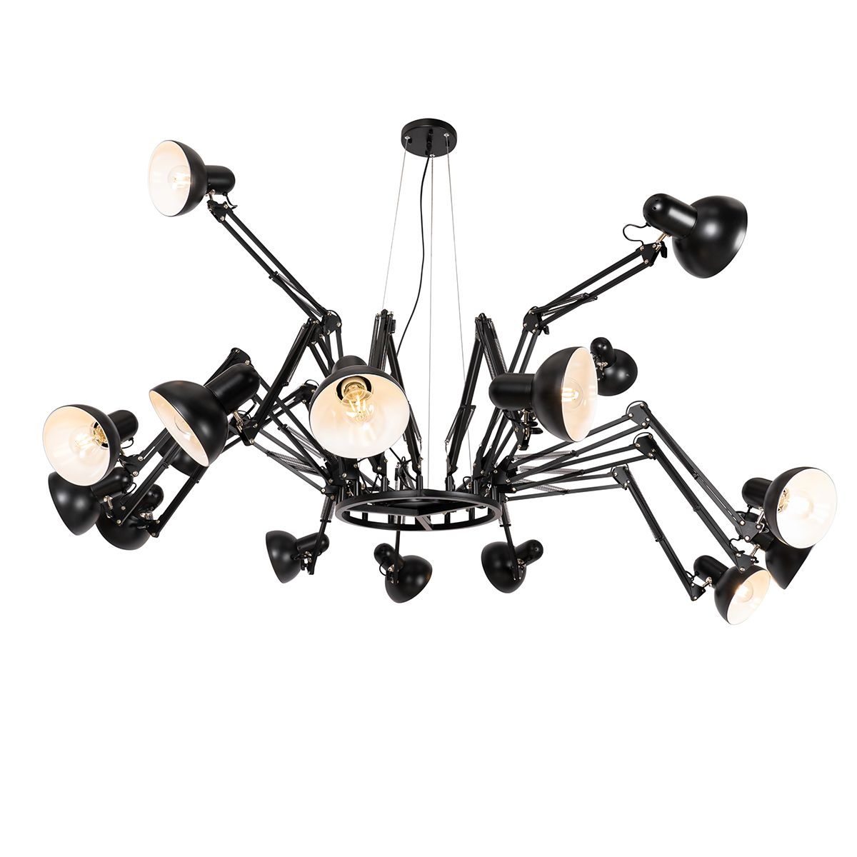 Industriële hanglamp zwart 16-lichts verstelbaar - Hobby Spinne