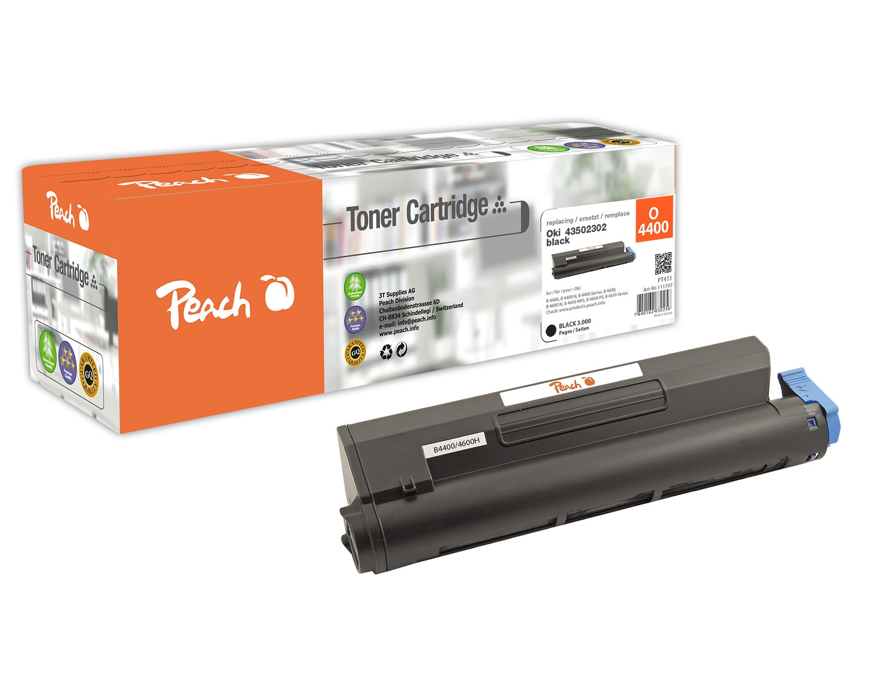 Peach O4350Toner bk ersetzt OKI 43502302 für z.B. OKI B 4400, OKI B 4400 N, OKI B 4600, OKI B 4600 N, OKI B 4600 NPS, OKI B 4600 PS (wiederaufbereitet)