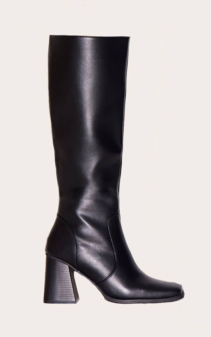 Noir Bottes Hautes Au Genou À Talon Bloc Et Bout Carré En SYNTHÉTIQUE