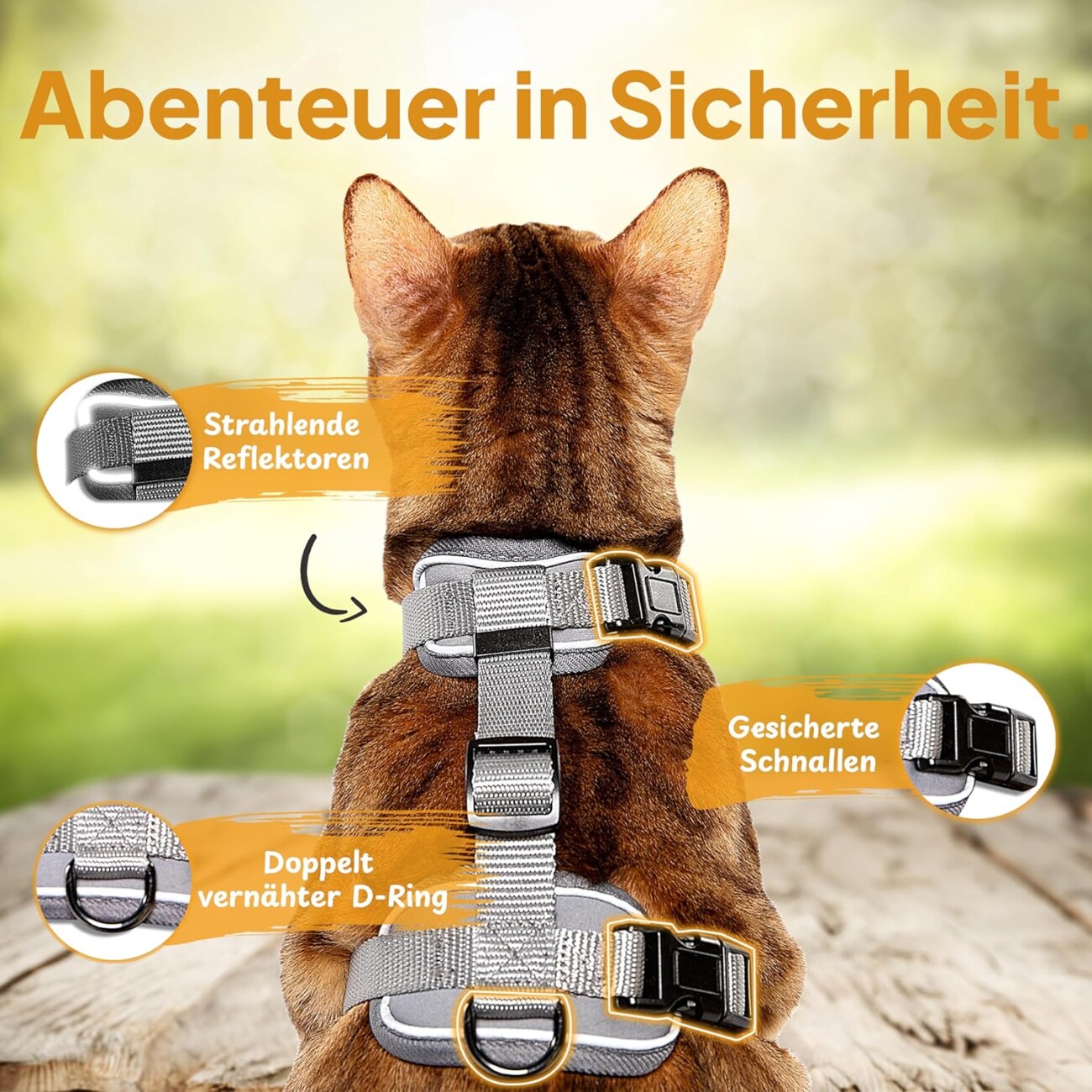 Tierhood Katzengeschirr mit Leine grau M