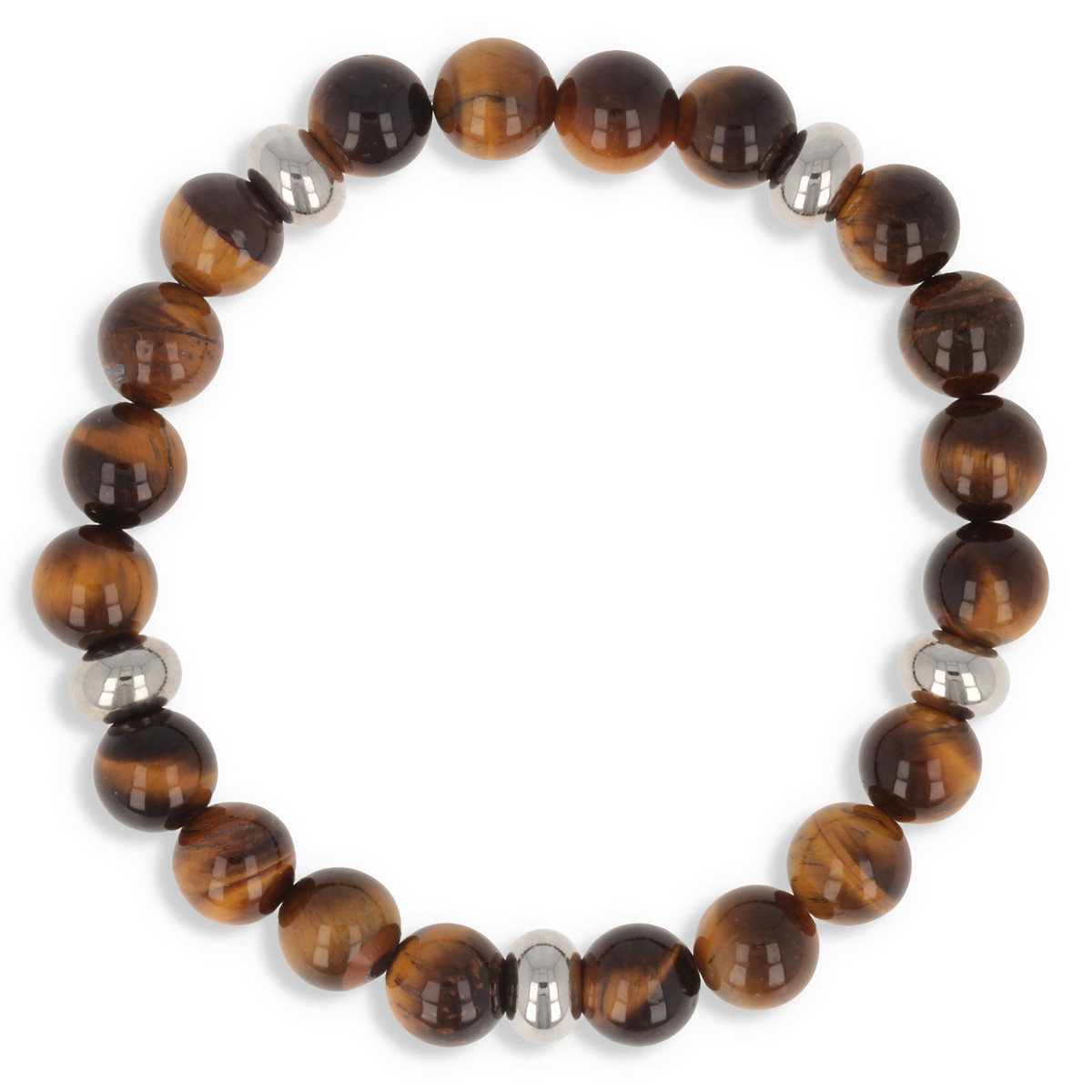 Bracelet élastique 60MM en pierre naturelle oeil de tigre et séparation en acier