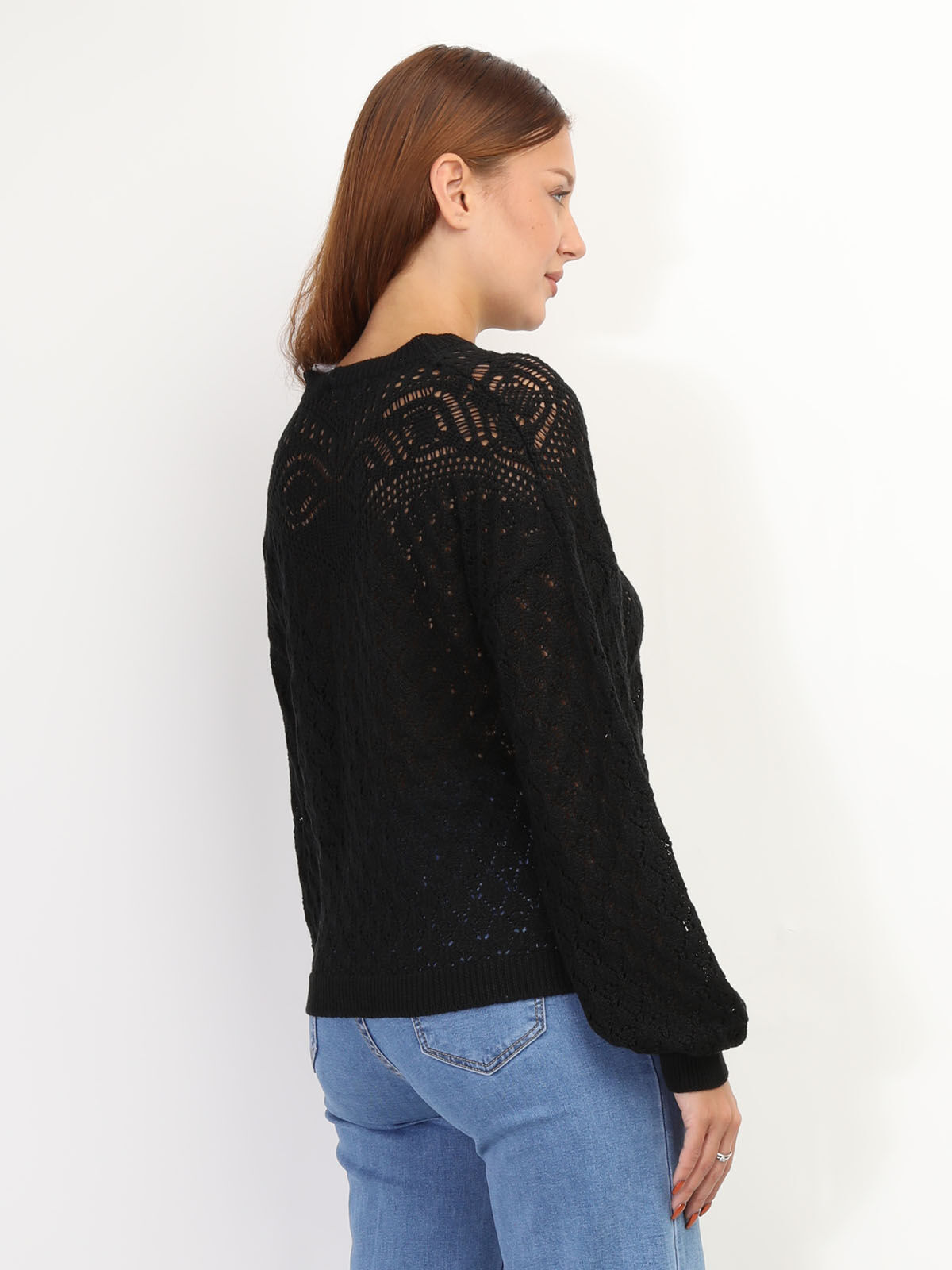 Pull en crochet ajouré- Noir