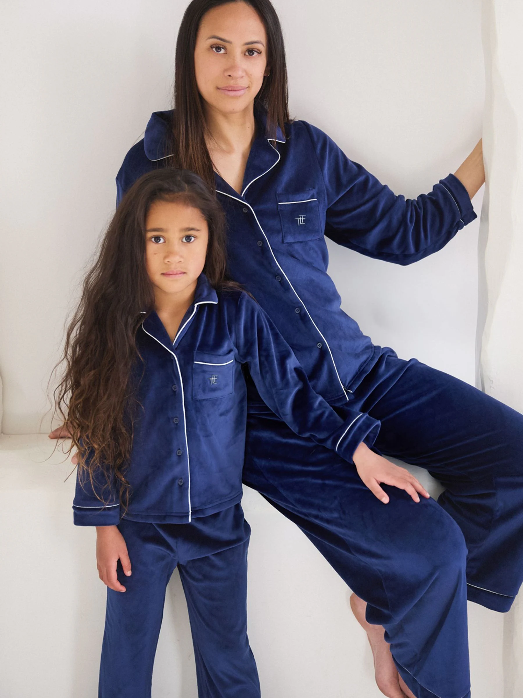 Blauw - The Little Tailor luxe kerstpyjama van zacht aanvoelend velours