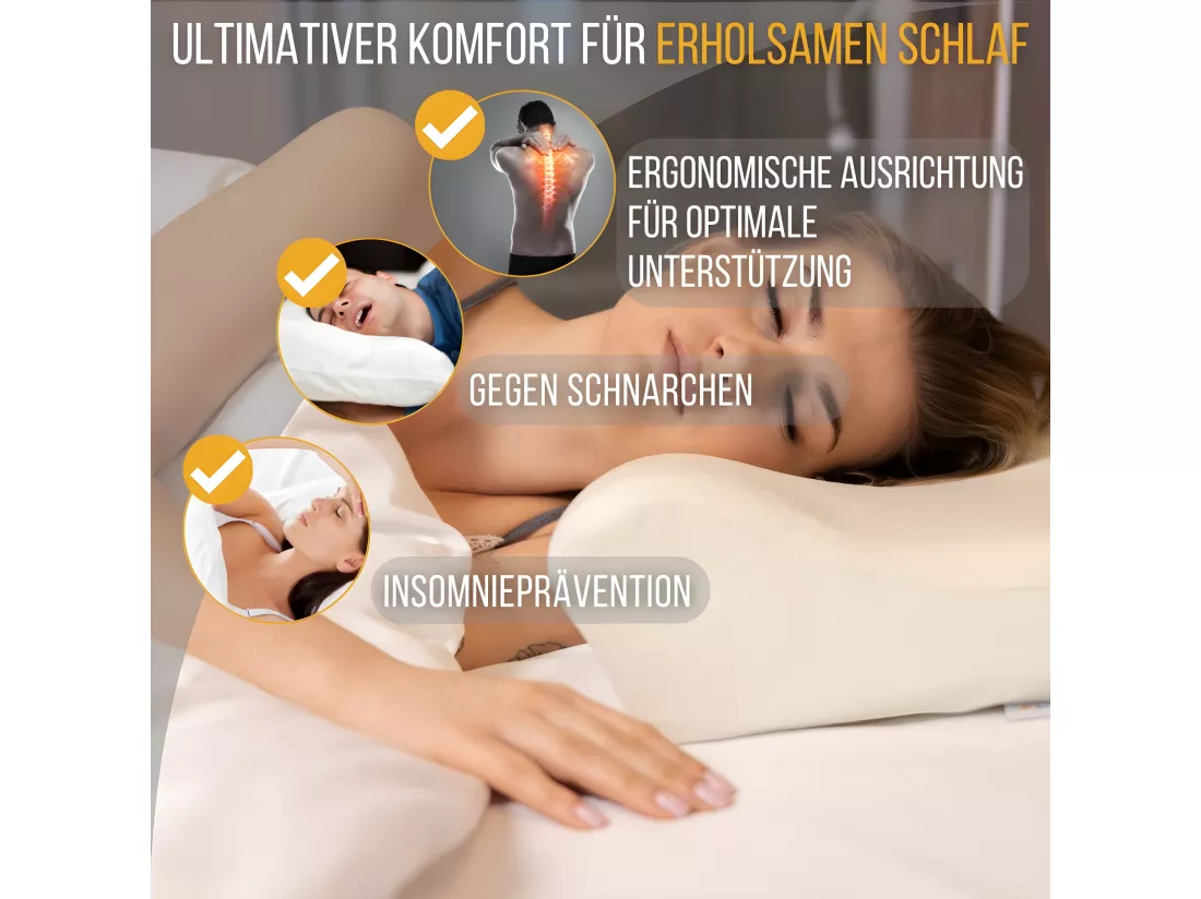 Oreiller Ergonomique Cervical DE LUXE - Mousse à Mémoire – 60x35x12 - Deux Taies d’Oreiller