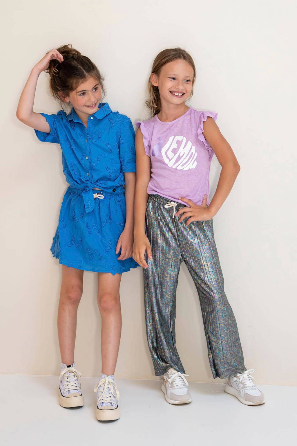 Like Flo metallic straight fit broek grijs/multicolor