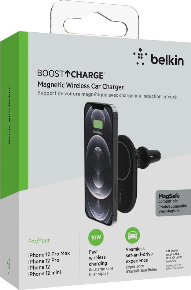 Belkin Smartphone-Halterung »magnetische 10 Watt Kfz-Halterung mit Ladefunktion« 1 Stk. tlg. MagSafe kompatibel für iPhone Serie 12/13/14/15, incl. Kfz-Ladegerät