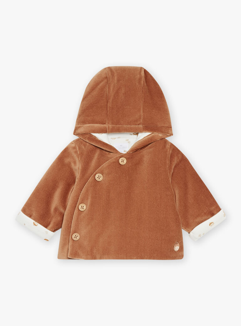 Veste de naissance caramel en velours côtelé