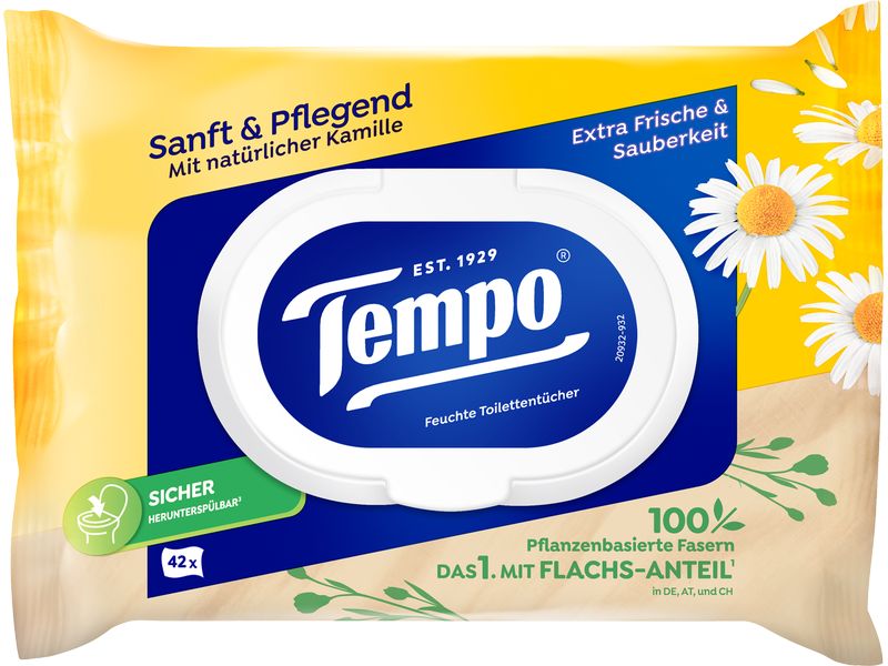 Tempo Feuchttücher sanft & pflegend Kamille 42 Stück Feuchttücher mit Kamille, Einzelpack, 42 Stück