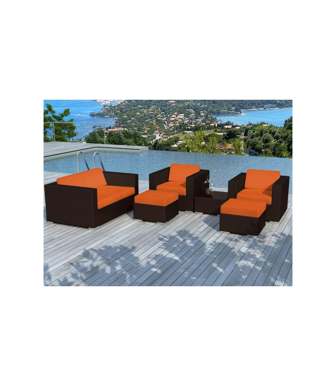 Paris Prix - Salon De Jardin En Résine Tressé portofino Orange & Marron