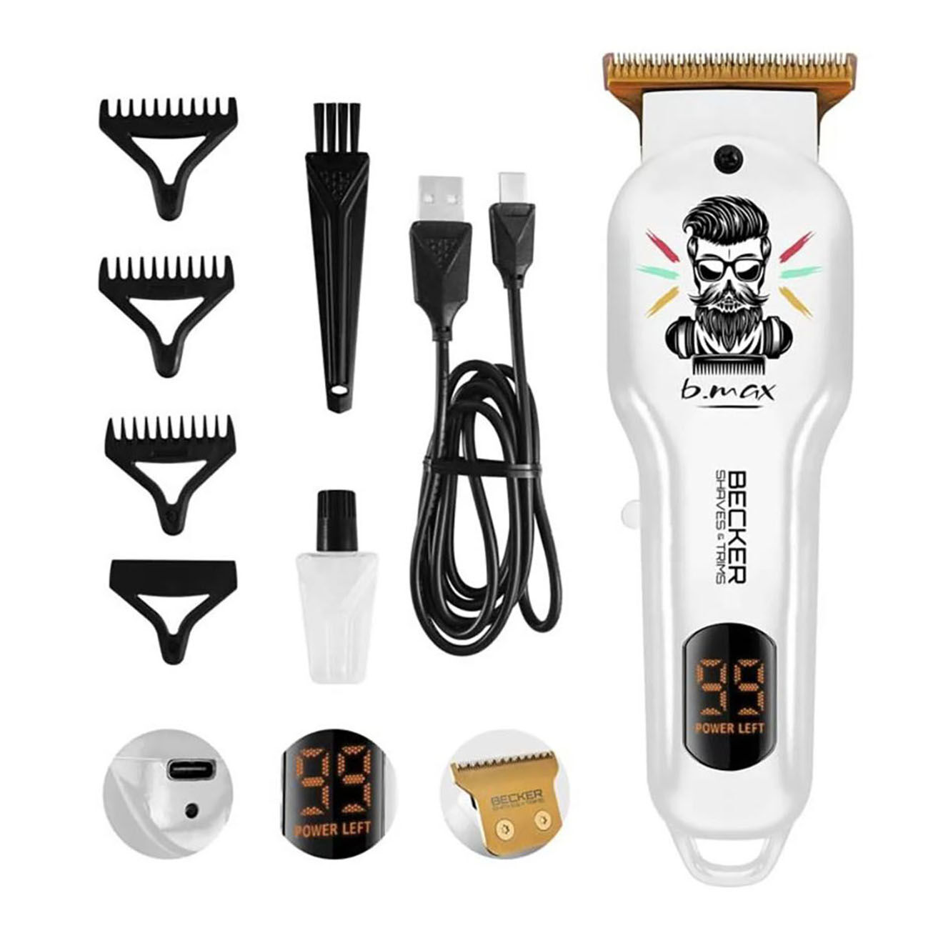 Becker Shaves & Trims Tondeuse sans fil pour cheveux et barbes blanche - 18.5x24.5x20 cm