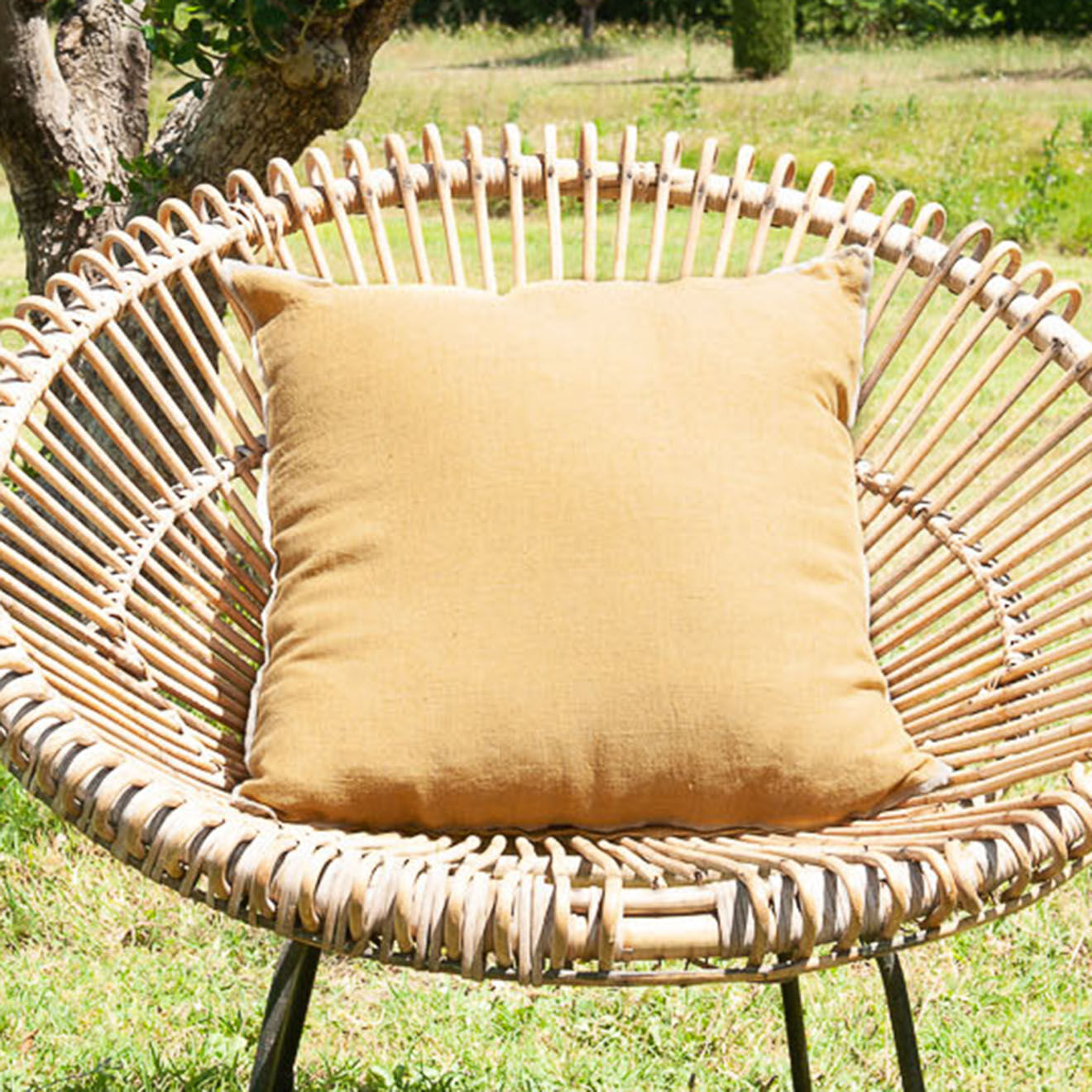 En Fil d'Indienne Housse de coussin Linon toile de Lin curry - 45x45 cm