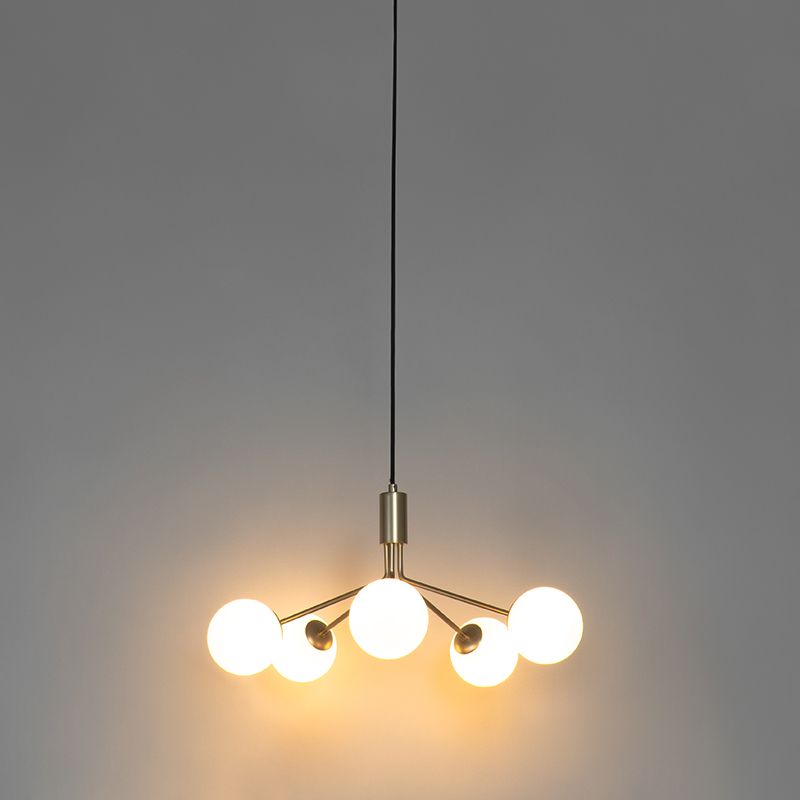 Art Deco hanglamp goud met opaal glas 5-lichts - Coby