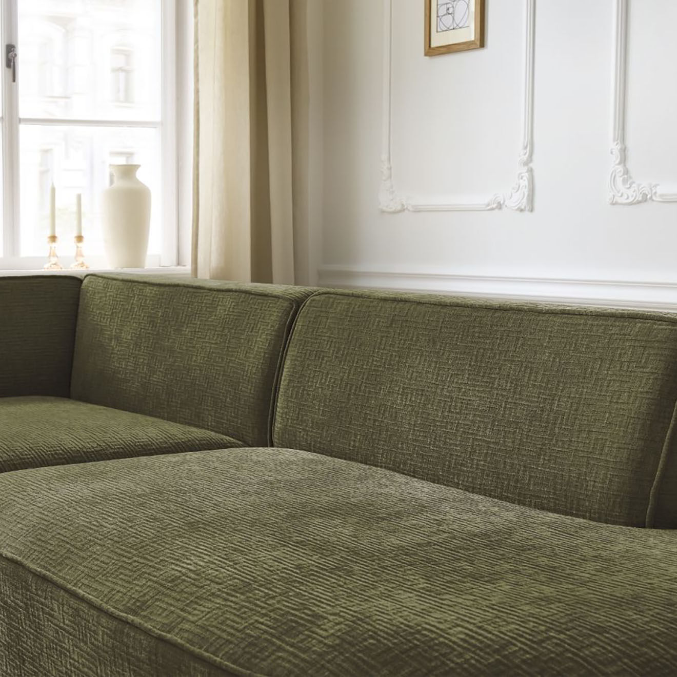 Bobochic Canapé d'angle gauche fixe 4 places Rousseau texturé vert - 250x160x72 cm