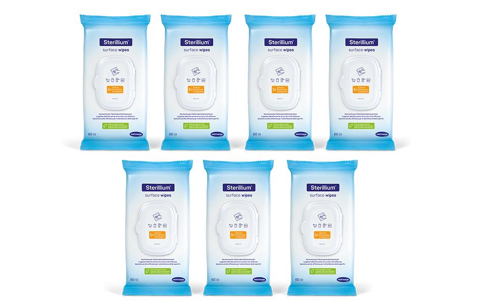 Desinfektionstücher Surface Wipes 7 x 60 StückPlastikfreie Tücher zur Desinfektion, 20 x 18 cm