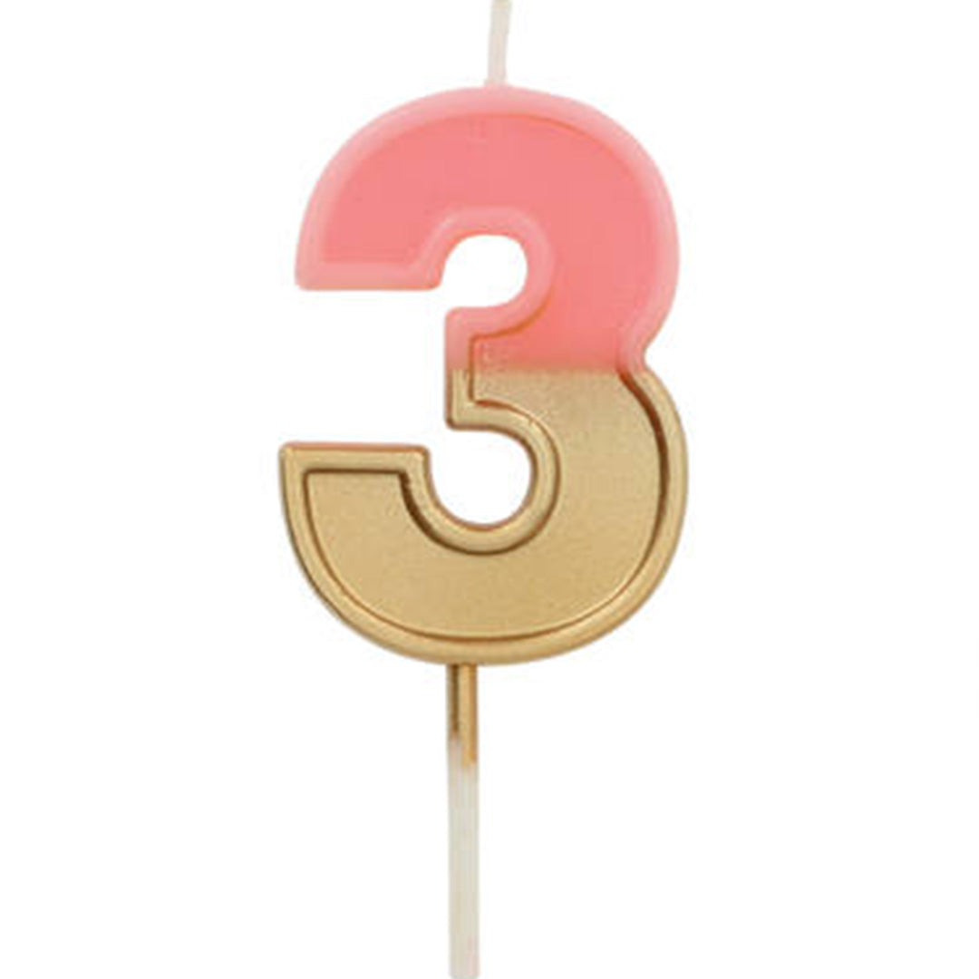 Verjaardagskaars roze goud - 3 jaar