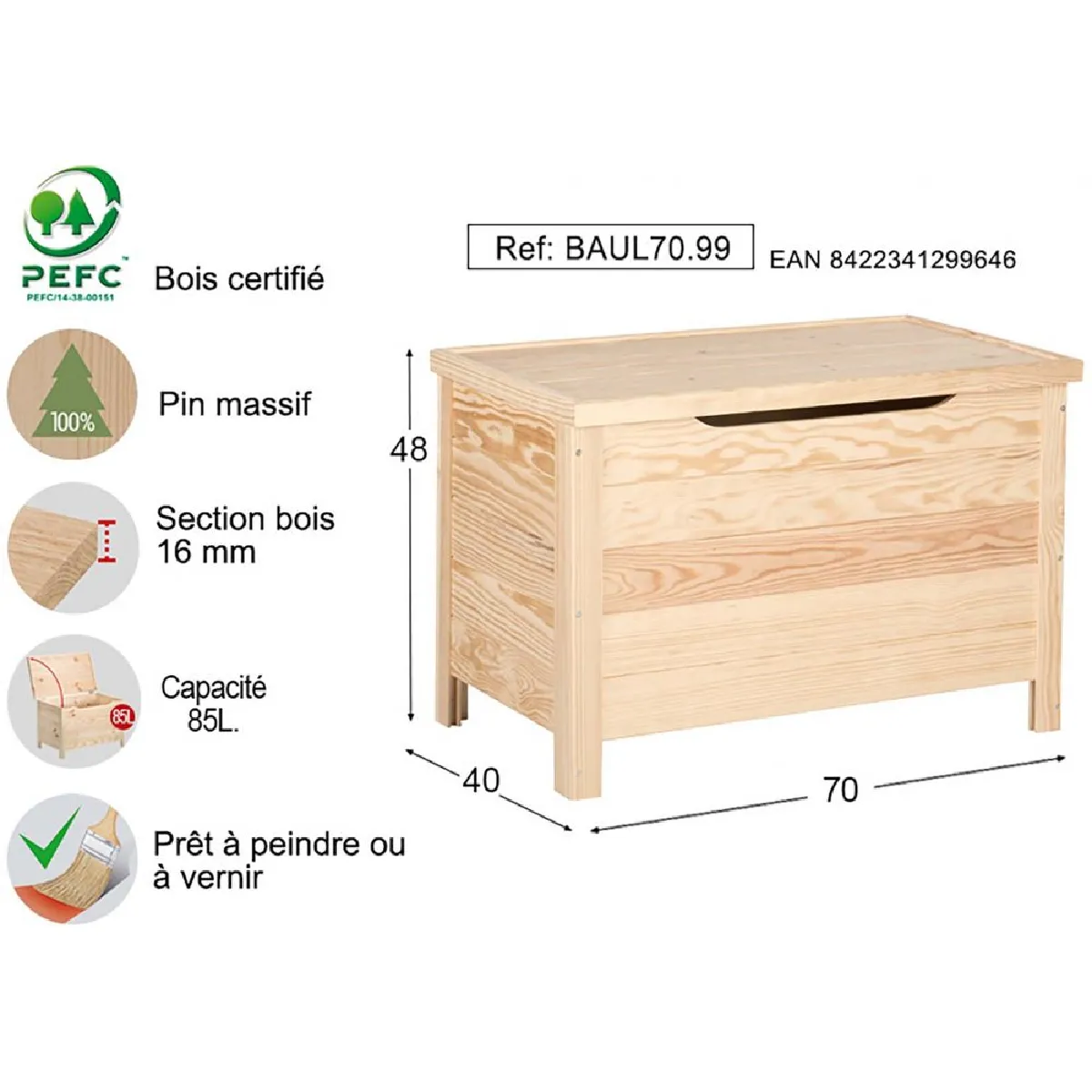 Astigarraga Coffre de rangement Pin 70x48x40