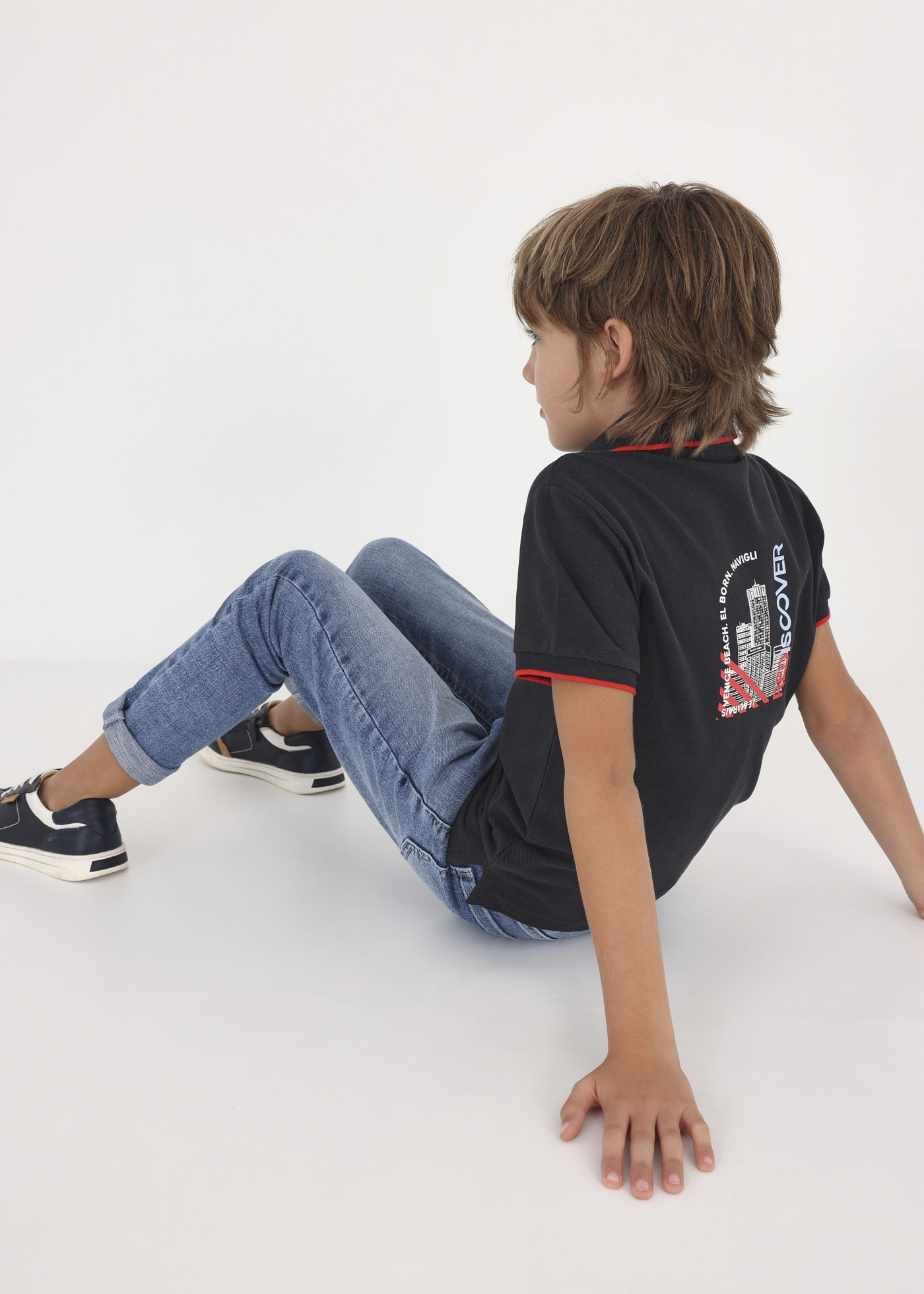 Camisa polo com estampa em algodão sustentável para meninos