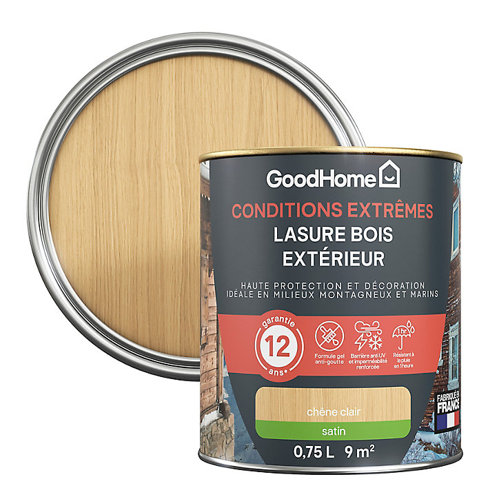 Lasure extérieure chêne clair satin 12 ans GoodHome 750ml