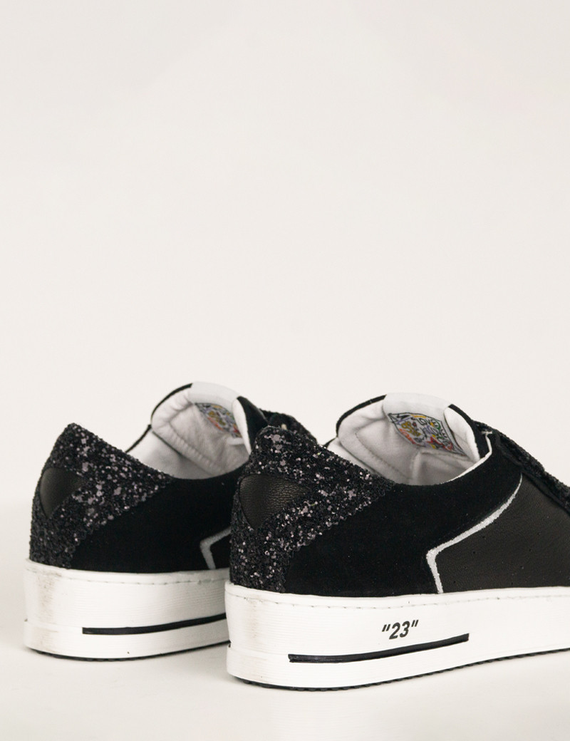 SEMERDJIAN BASKETS BASSES GAREN À SCRATCH GLITTER NOIR CUIR NOIR 10425