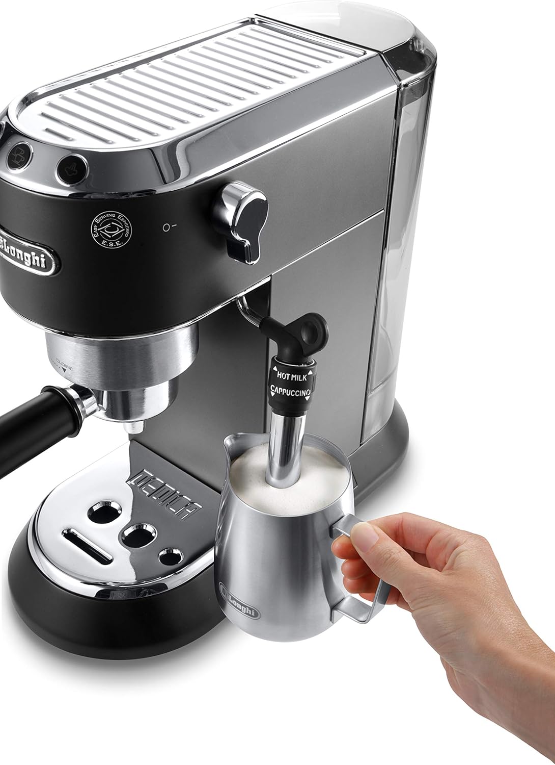 De'Longhi Dedica Style EC685.W, Machine à Café à Pompe en Acier Inoxydable Pour Café Moulu ou Dosettes, Machine à Espresso et Cappuccino, Réservoir de 1,3L, Système Anti-goutte, Blanc