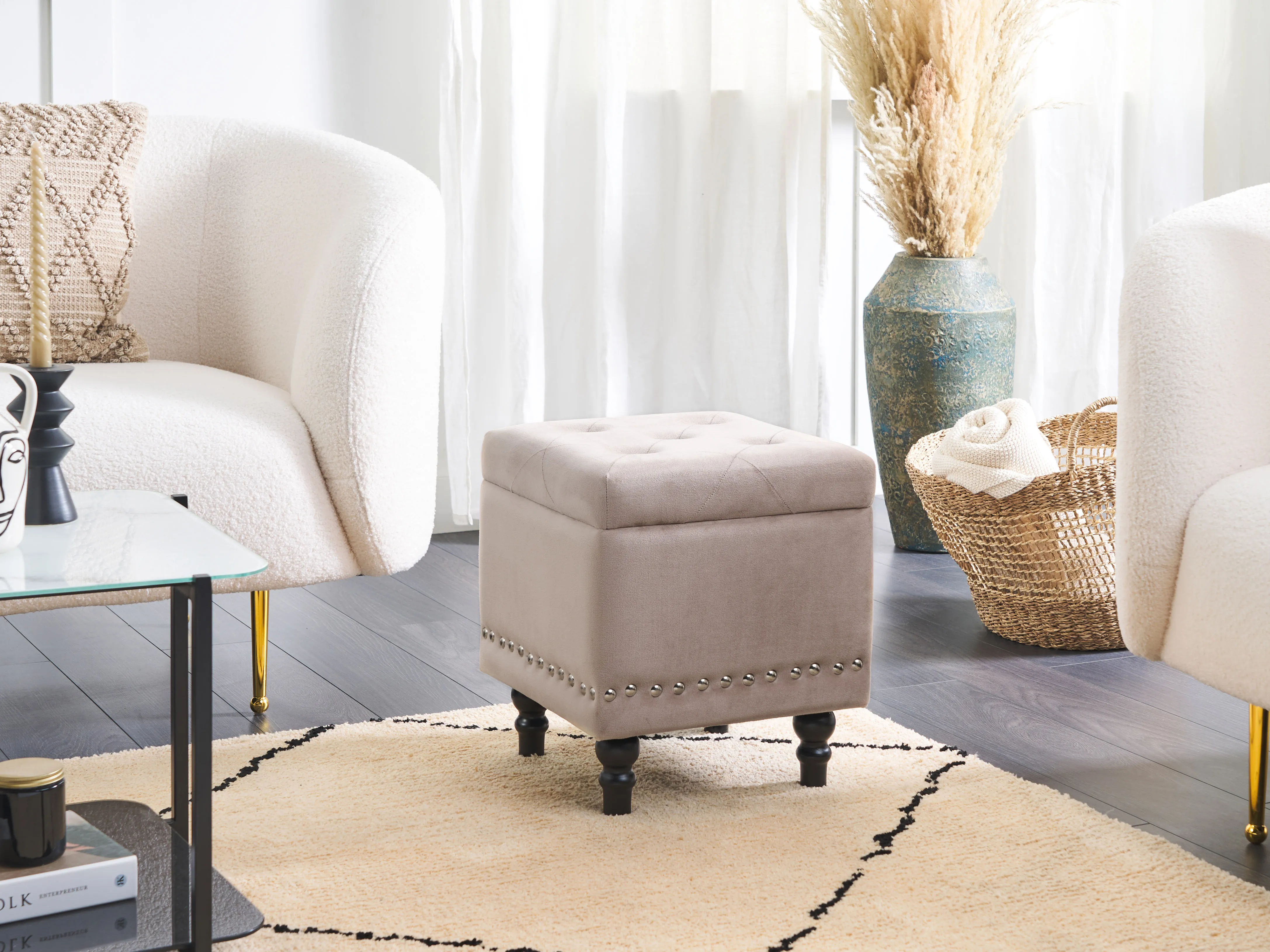 Poef met opbergruimte LORETTO Fluweel Beige