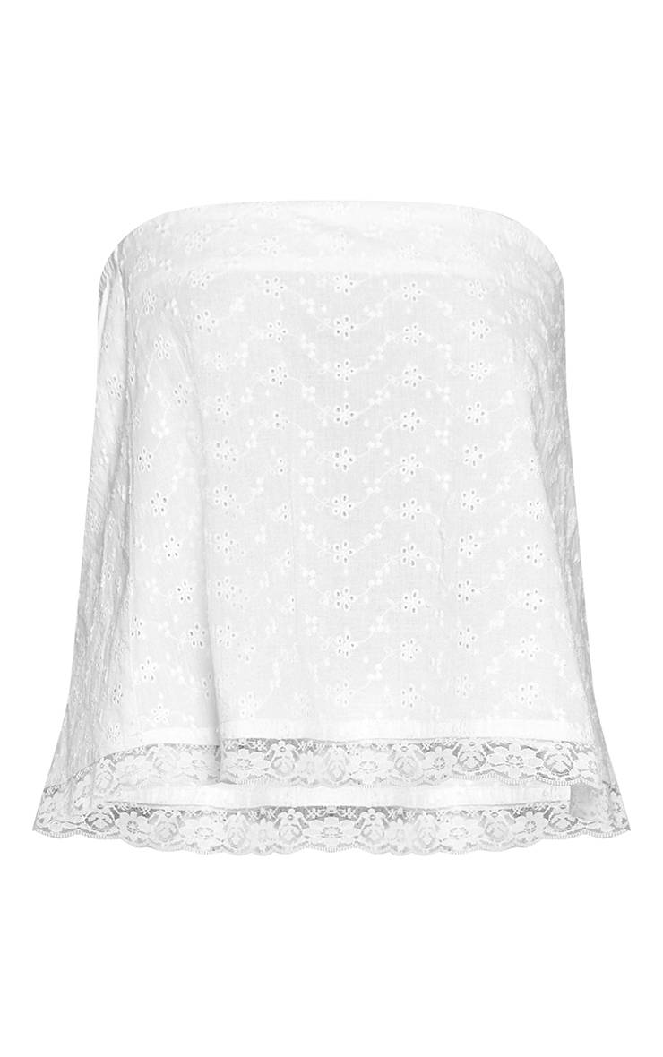 Blanc Top Bandeau Fluide Broderie Anglaise Ensemble Coordonné