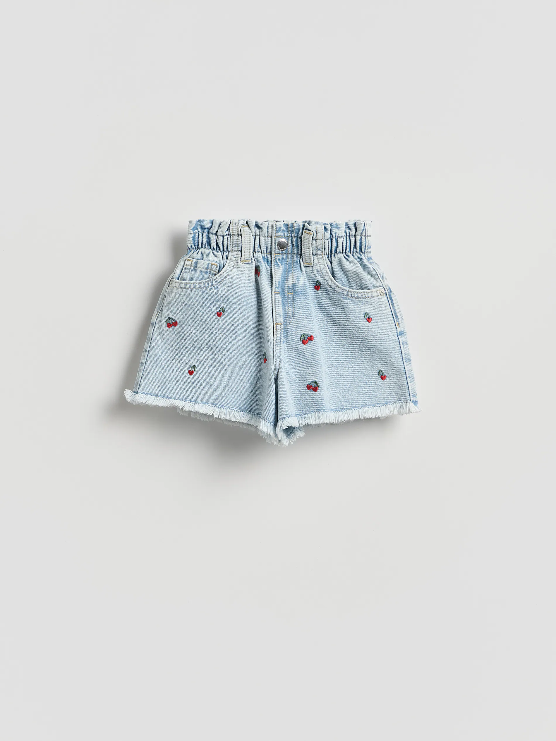 Jeans-Paperbag-Shorts mit Stickerei
