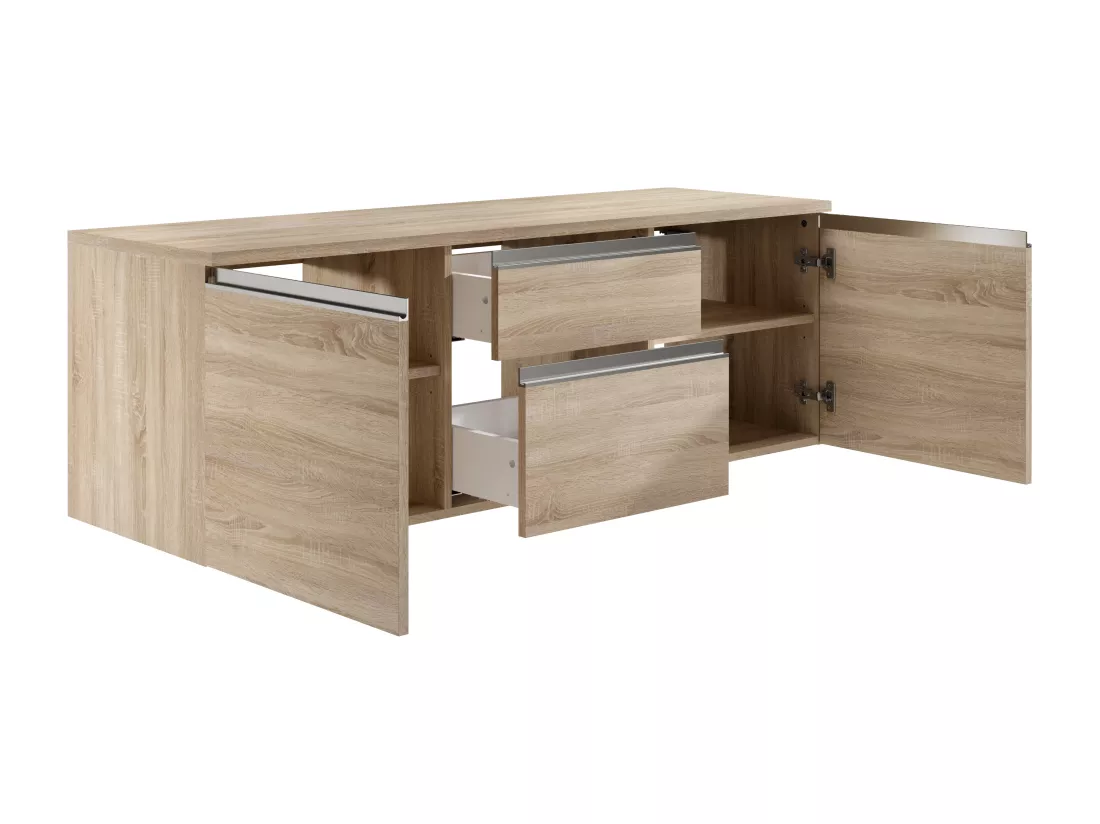 Meuble de salle de bain suspendu avec double vasque et miroirs - Naturel clair - 150 cm - JIMENA II