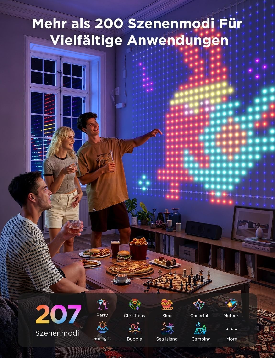 Govee Curtain Lights 4,5×2m, Smart LED Vorhang mit DIY GIF, RGBIC Color Chaning Lichterkette für Weihnachten Deko, Intelligente Dynamische Deko, IP65 Wasserfest, Kompatibel mit Alexa, 1560 LEDs