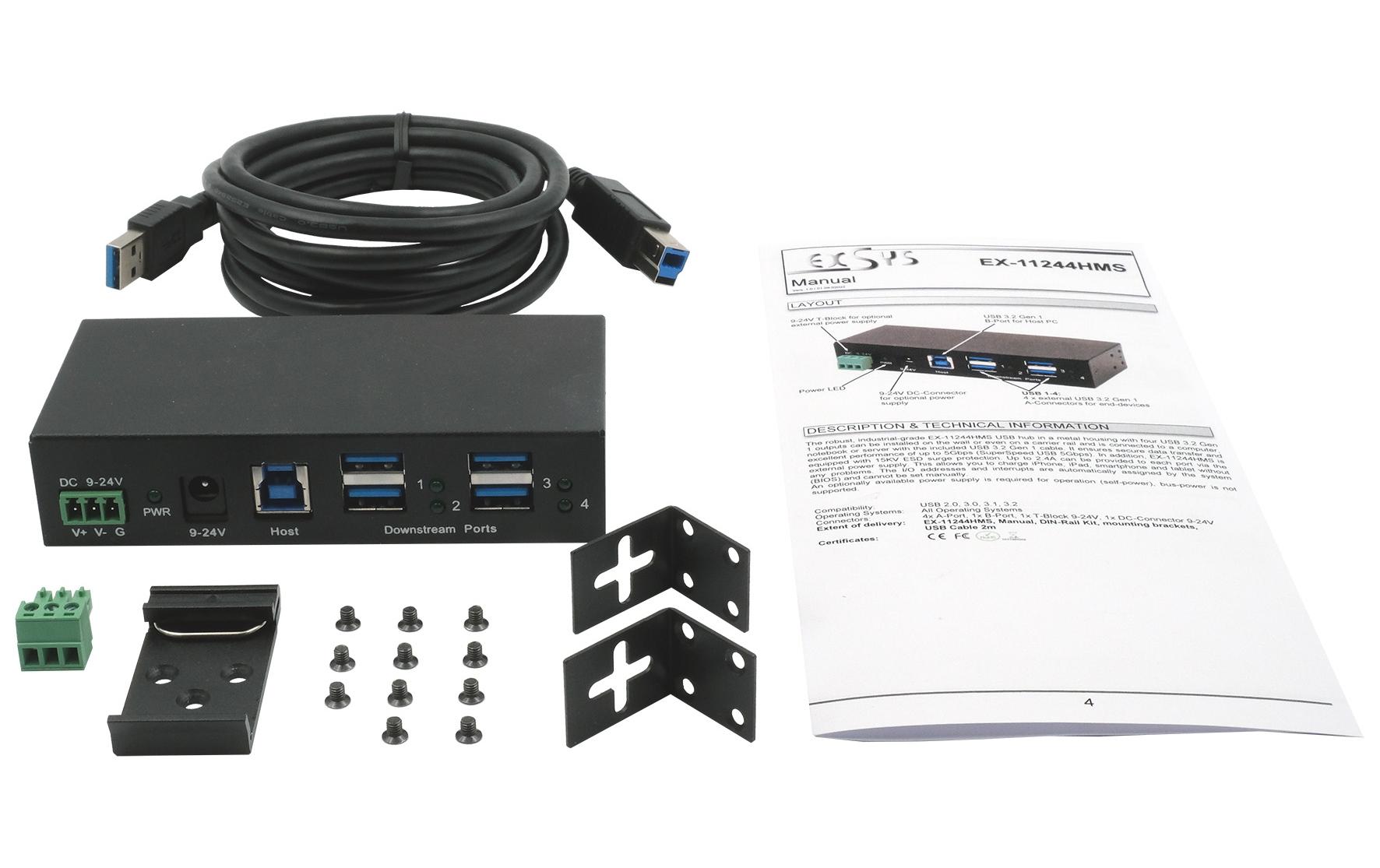 USB-Hub EX-11244HMS4-Port USB 3.0 HUB für Wand- und DIN-Rail Montage