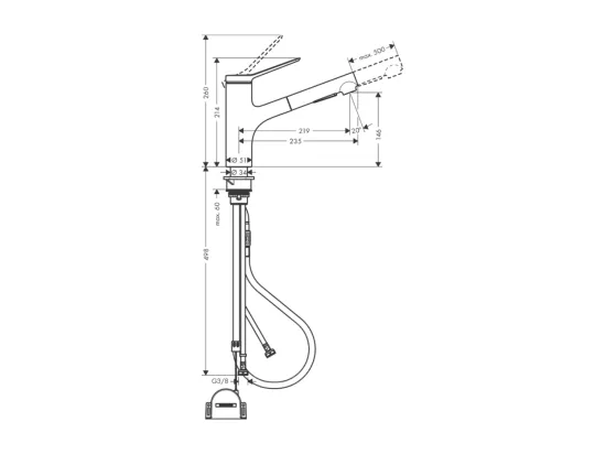 Robinet de cuisine avec douchette HANSGROHE Zesis M33 150 sBox 2 jets aspect acier inox