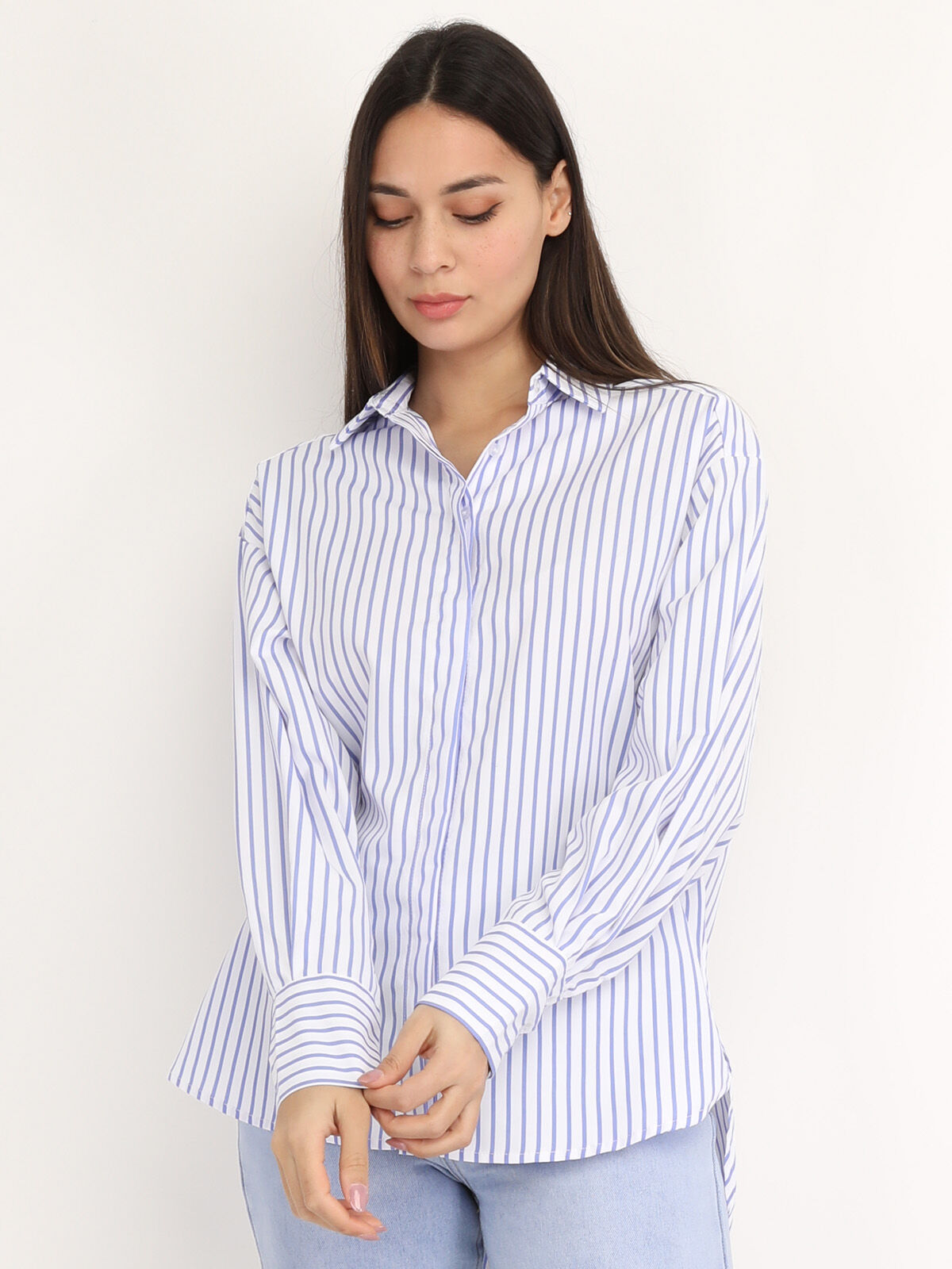 Chemise asymétrique à rayures- Blanc